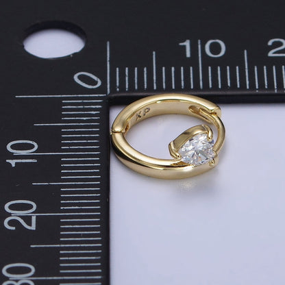 Clear CZ Heart Spiral 12mm Gold Cartilage Minimalist Huggie Earrings | AB429