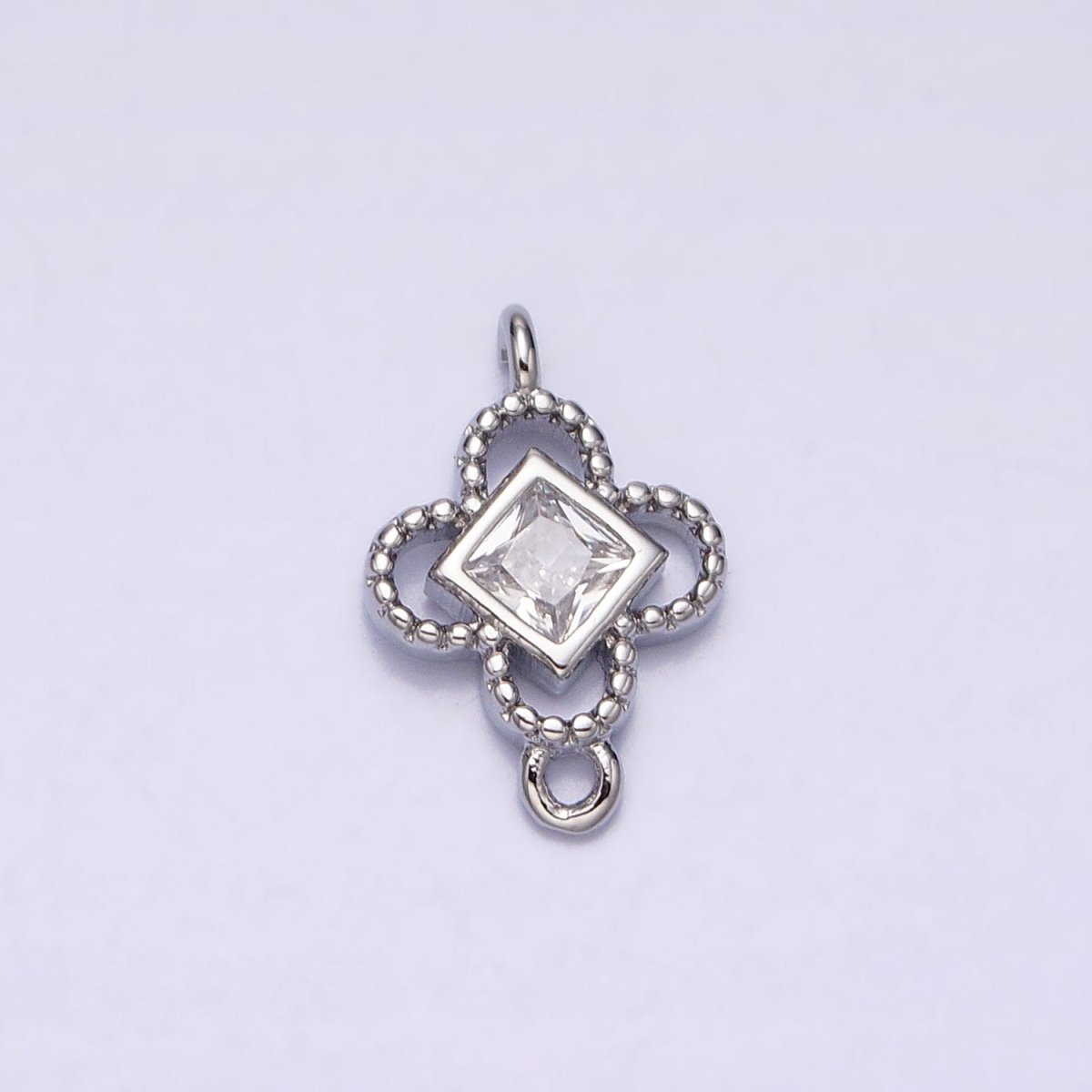Clear CZ Rhombus Open Beaded Quatrefoil Clover Link Connector in Gold &amp; Silver | Y-846