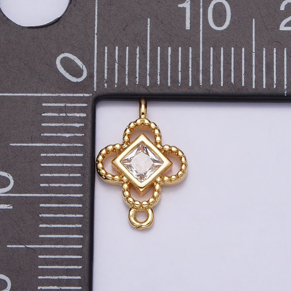 Clear CZ Rhombus Open Beaded Quatrefoil Clover Link Connector in Gold &amp; Silver | Y-846