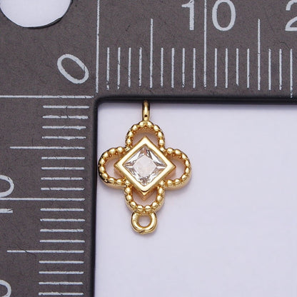 Clear CZ Rhombus Open Beaded Quatrefoil Clover Link Connector in Gold &amp; Silver | Y-846