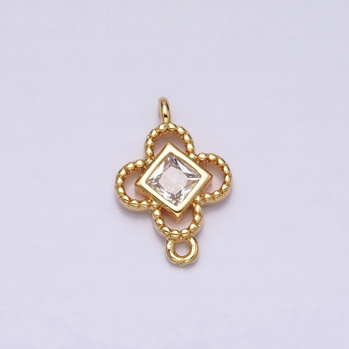 Clear CZ Rhombus Open Beaded Quatrefoil Clover Link Connector in Gold &amp; Silver | Y-846