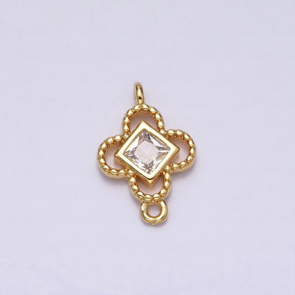 Clear CZ Rhombus Open Beaded Quatrefoil Clover Link Connector in Gold &amp; Silver | Y-846