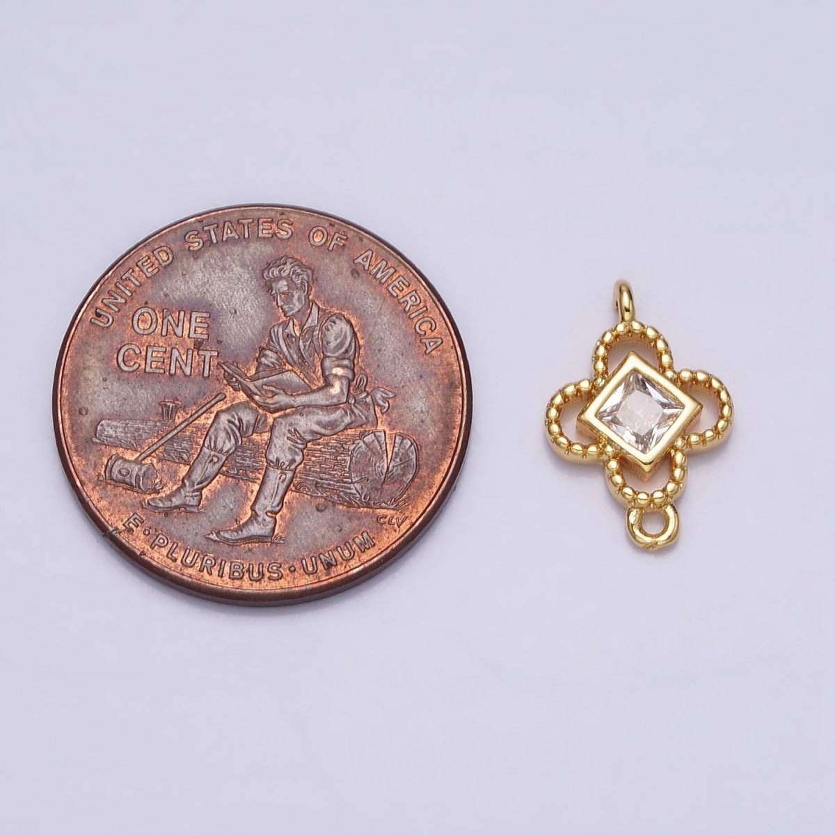 Clear CZ Rhombus Open Beaded Quatrefoil Clover Link Connector in Gold &amp; Silver | Y-846
