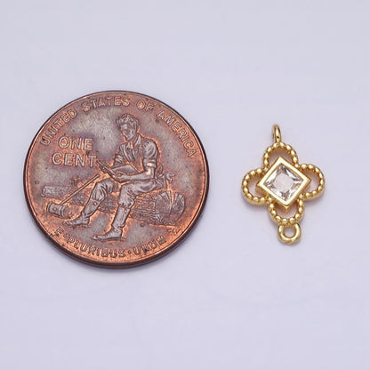Clear CZ Rhombus Open Beaded Quatrefoil Clover Link Connector in Gold &amp; Silver | Y-846