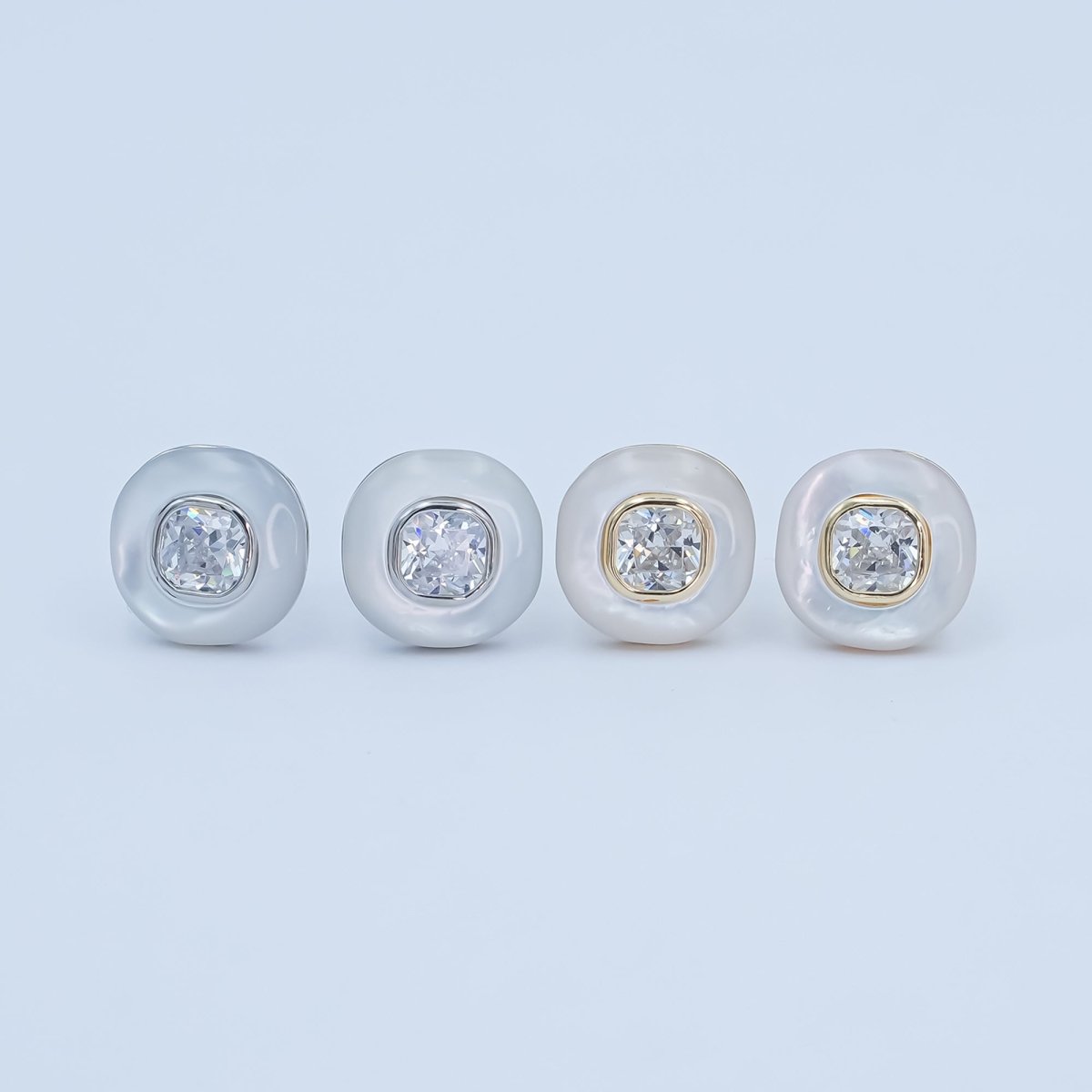 Clear CZ Shell Pearl Square Stud Earrings in Gold &amp; Silver | AE1044 AE1045