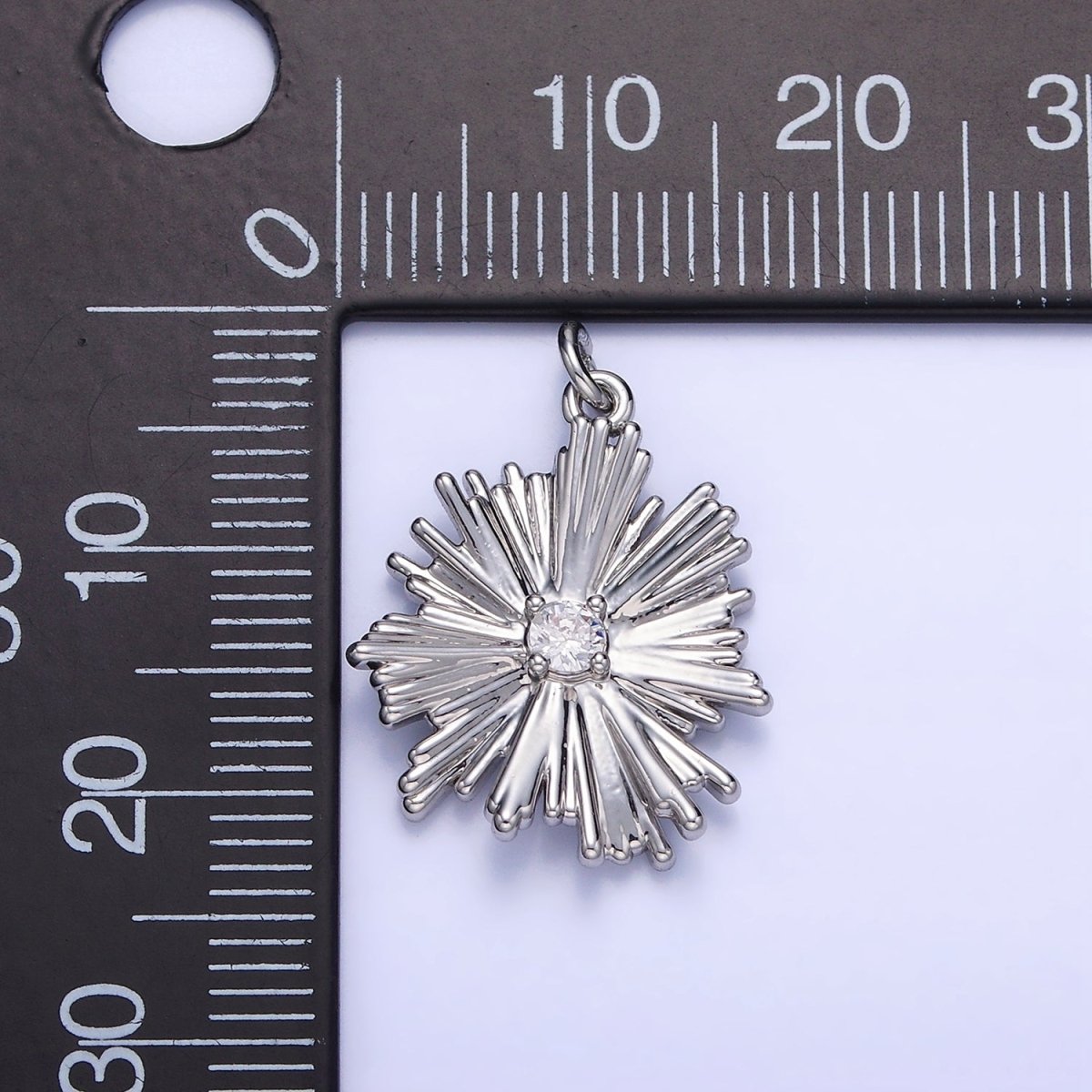 14K Gold Filled Sunburst Flower Petal Clear CZ Charm in Gold &amp; Silver | C140