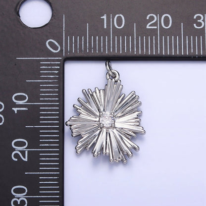 14K Gold Filled Sunburst Flower Petal Clear CZ Charm in Gold &amp; Silver | C140