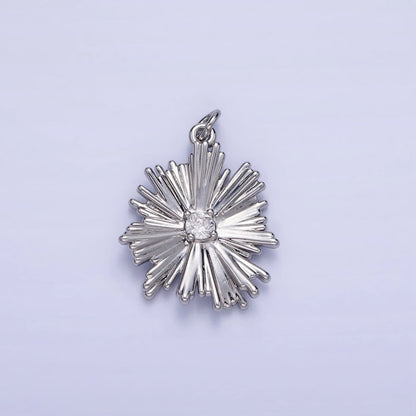14K Gold Filled Sunburst Flower Petal Clear CZ Charm in Gold &amp; Silver | C140