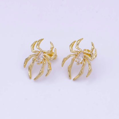 Clear Marquise Spider Black Widow Gold Studs Earrings | AD-094