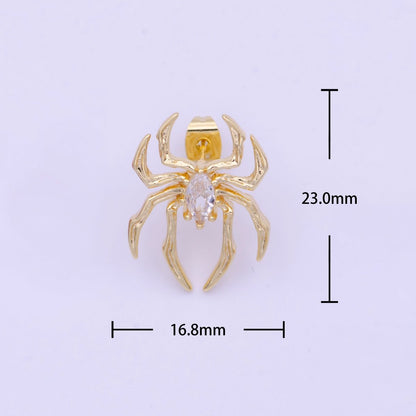 Clear Marquise Spider Black Widow Gold Studs Earrings | AD-094