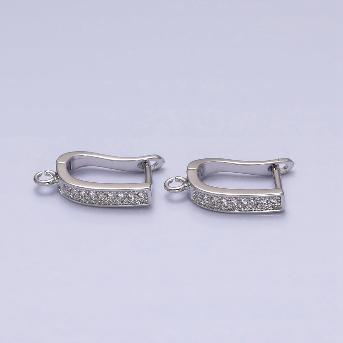 Clear Micro Paved CZ Beaded Open Loop Link English Lock Earrings Supply in Gold &amp; Silver | Z-296 Z-297