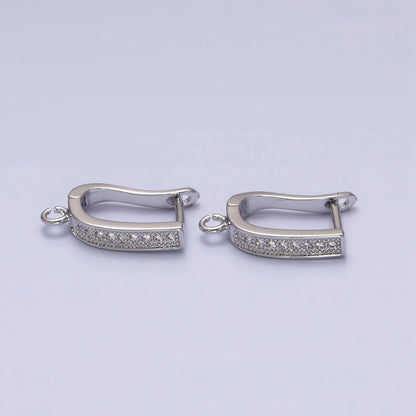 Clear Micro Paved CZ Beaded Open Loop Link English Lock Earrings Supply in Gold &amp; Silver | Z-296 Z-297