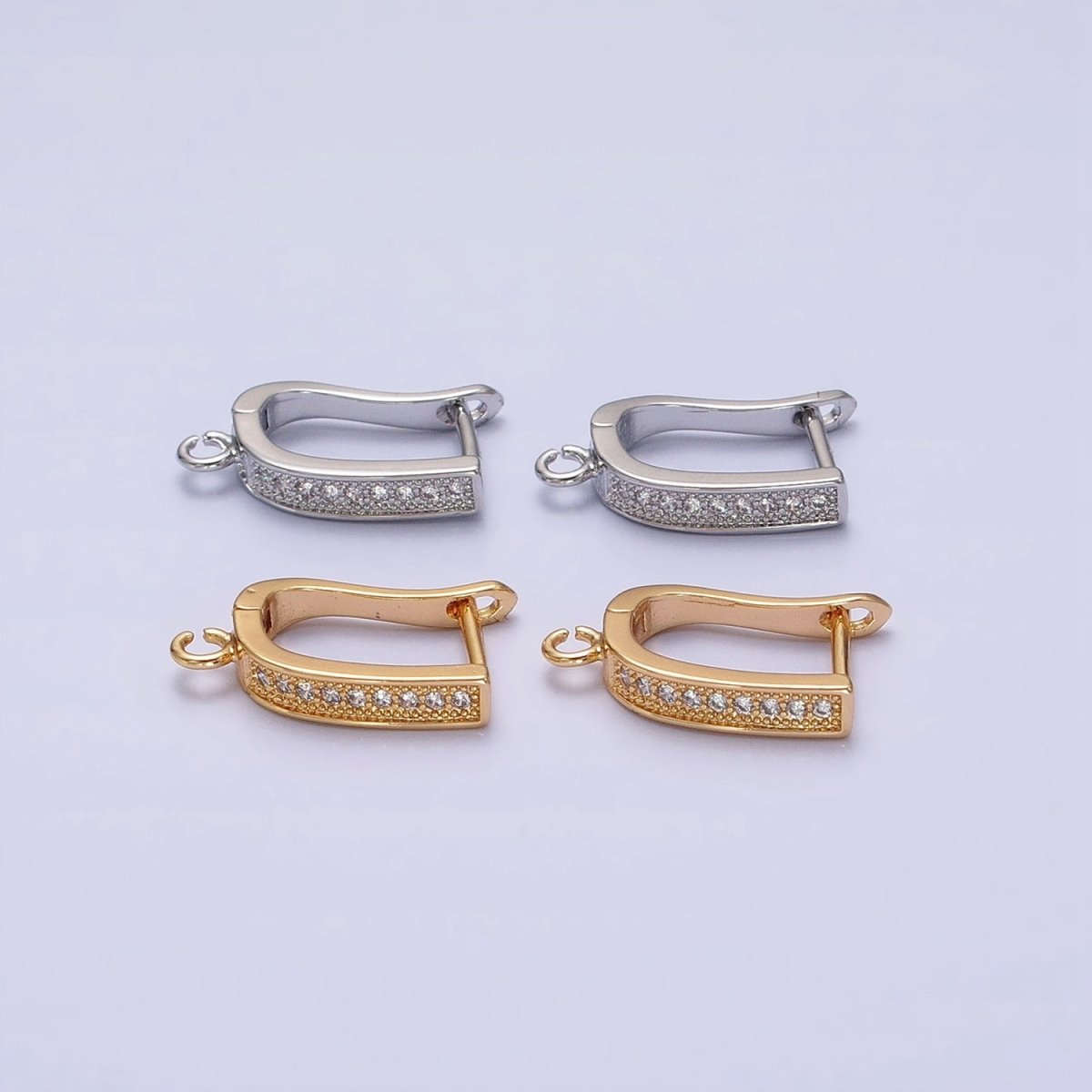 Clear Micro Paved CZ Beaded Open Loop Link English Lock Earrings Supply in Gold &amp; Silver | Z-296 Z-297