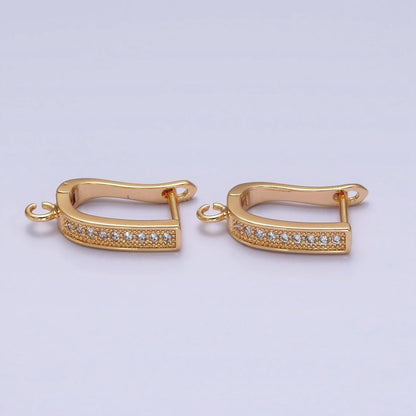 Clear Micro Paved CZ Beaded Open Loop Link English Lock Earrings Supply in Gold &amp; Silver | Z-296 Z-297