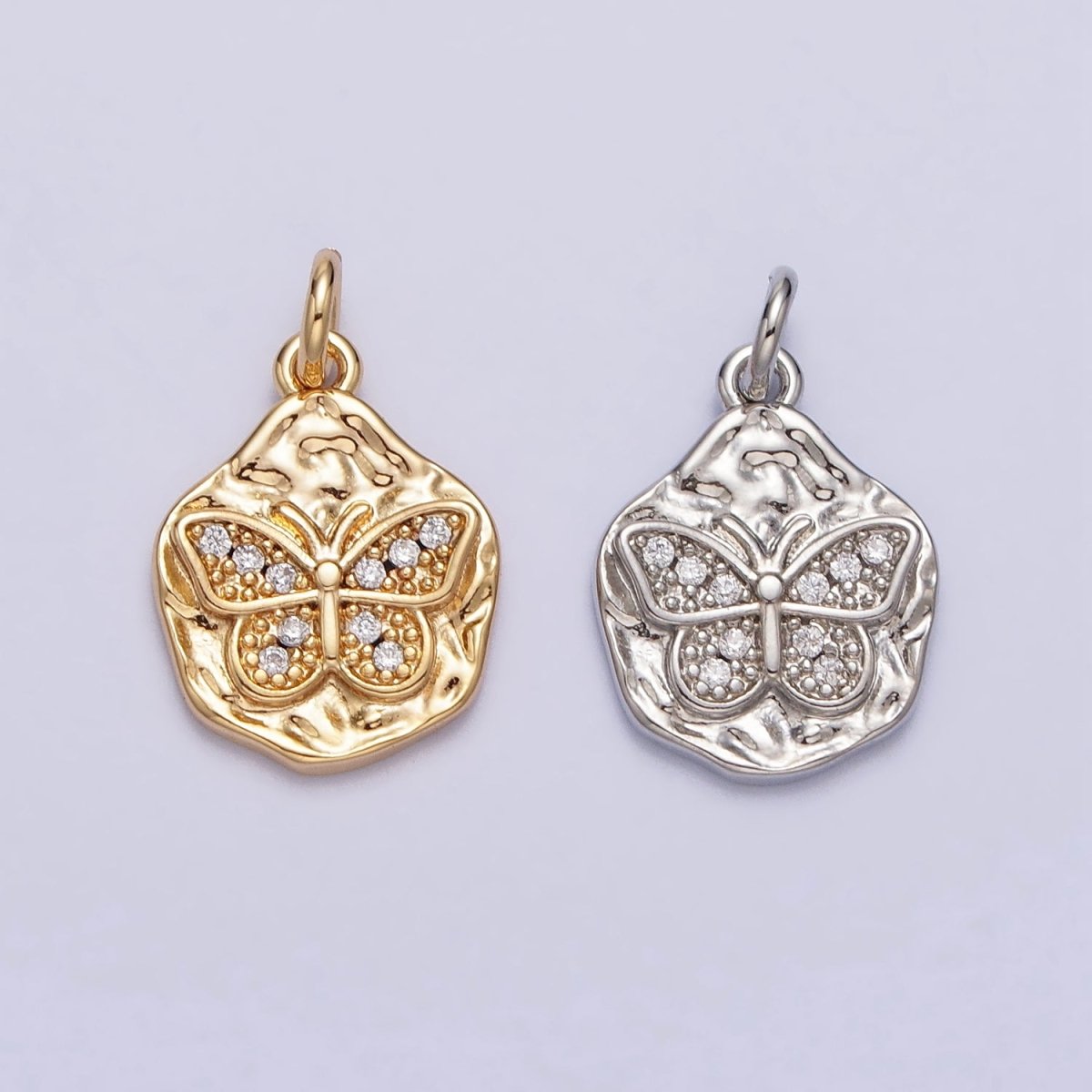 Clear Micro Paved CZ Butterfly Mariposa Hammered Chain in Gold &amp; Silver | AC307 AC308