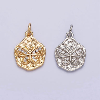 Clear Micro Paved CZ Butterfly Mariposa Hammered Chain in Gold &amp; Silver | AC307 AC308