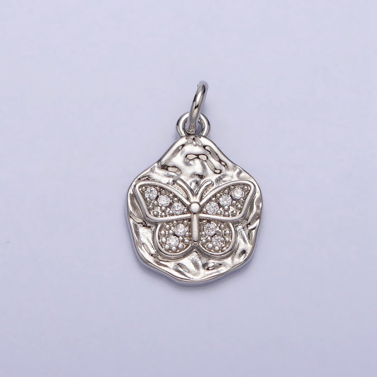 Clear Micro Paved CZ Butterfly Mariposa Hammered Chain in Gold &amp; Silver | AC307 AC308