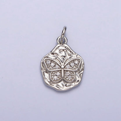 Clear Micro Paved CZ Butterfly Mariposa Hammered Chain in Gold &amp; Silver | AC307 AC308