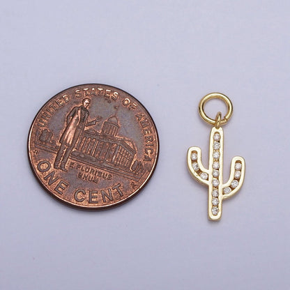 Clear Micro Paved CZ Cactus Desert Plant Charm in Gold &amp; Silver | AC014