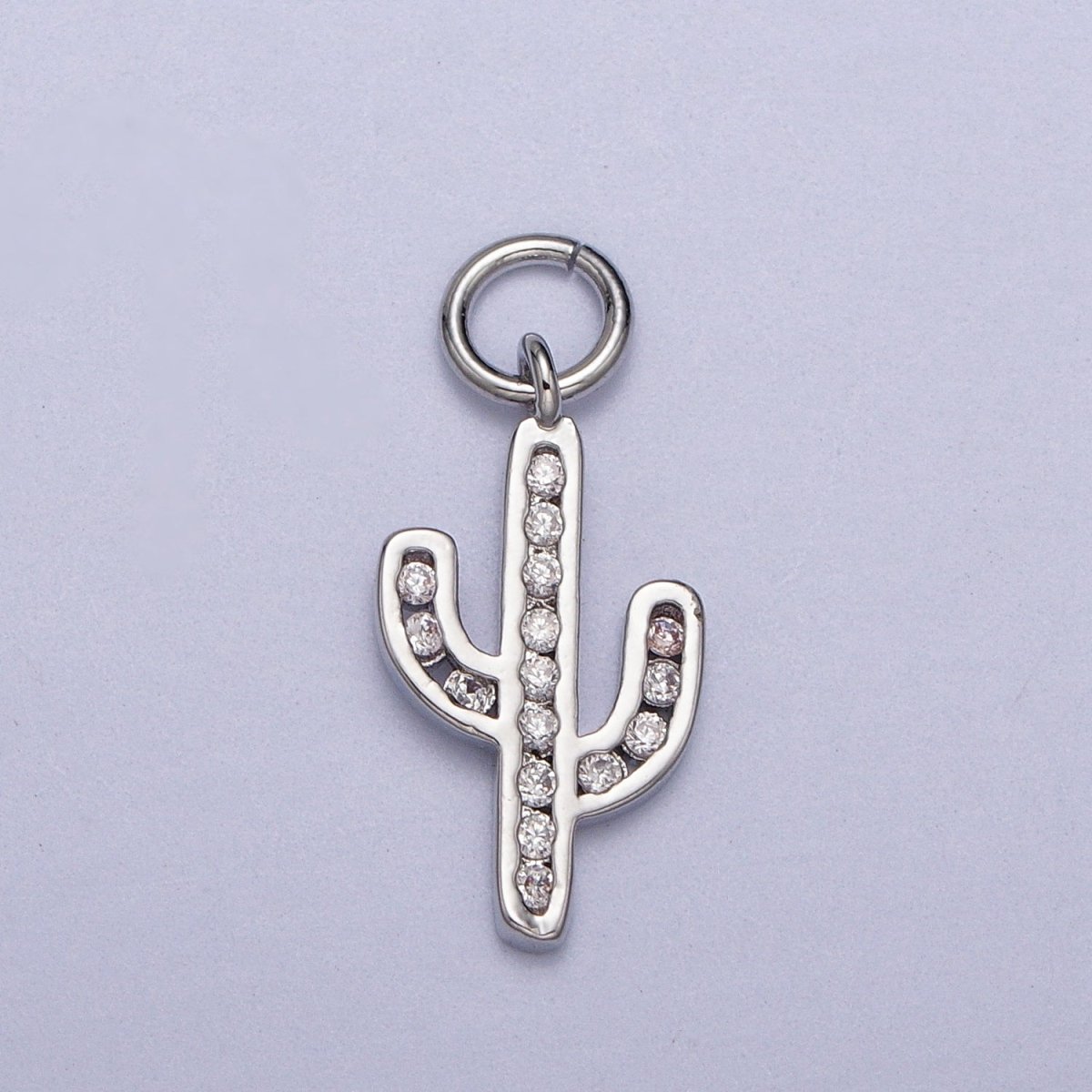 Clear Micro Paved CZ Cactus Desert Plant Charm in Gold &amp; Silver | AC014