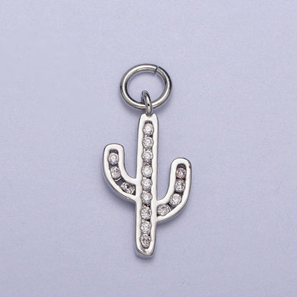 Clear Micro Paved CZ Cactus Desert Plant Charm in Gold &amp; Silver | AC014