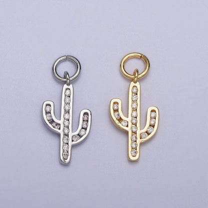 Clear Micro Paved CZ Cactus Desert Plant Charm in Gold &amp; Silver | AC014