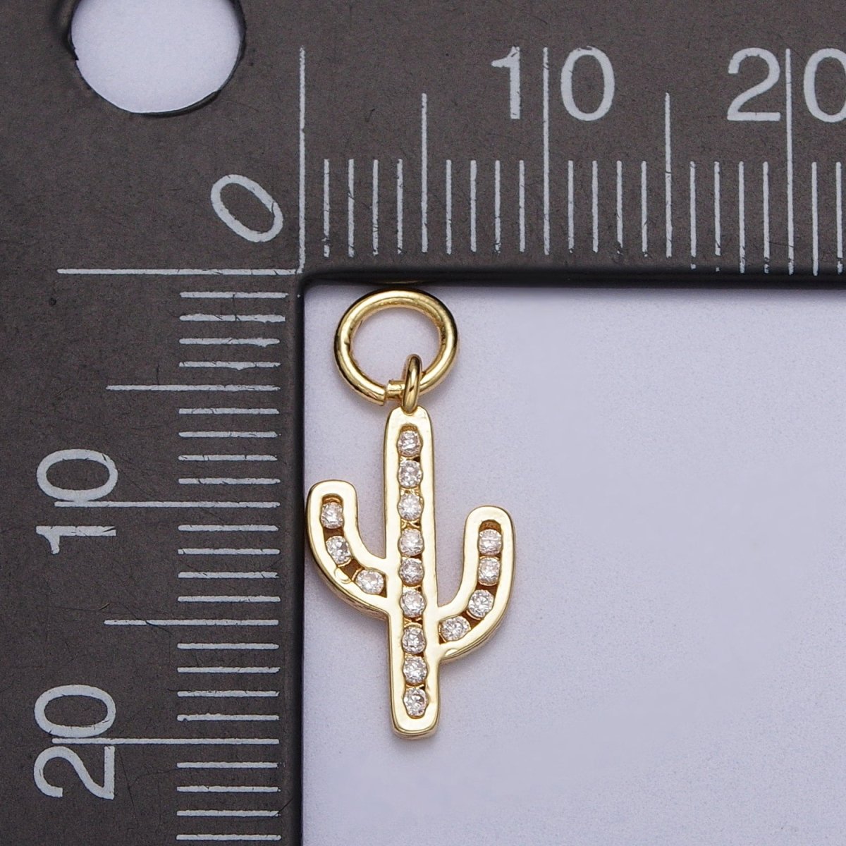 Clear Micro Paved CZ Cactus Desert Plant Charm in Gold &amp; Silver | AC014