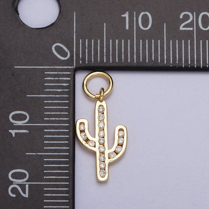 Clear Micro Paved CZ Cactus Desert Plant Charm in Gold &amp; Silver | AC014