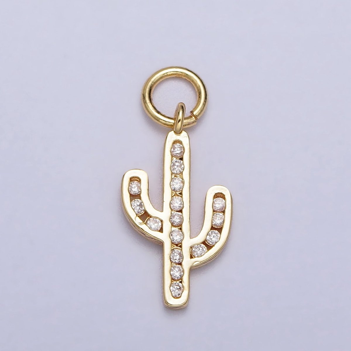 Clear Micro Paved CZ Cactus Desert Plant Charm in Gold &amp; Silver | AC014