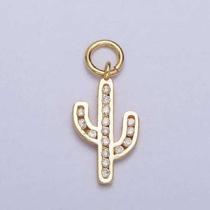 Clear Micro Paved CZ Cactus Desert Plant Charm in Gold &amp; Silver | AC014