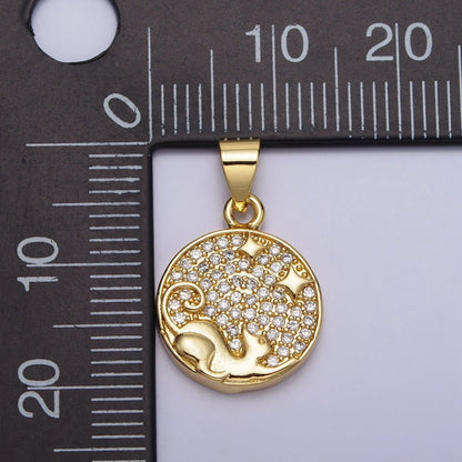 Clear Micro Paved CZ Curling Pet Cat Stars Gold Round Pendant | AA092