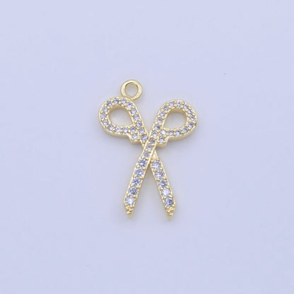 Clear Micro Paved CZ Cutting Scissors Gold Charm | C-780