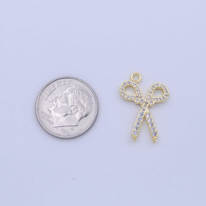 Clear Micro Paved CZ Cutting Scissors Gold Charm | C-780
