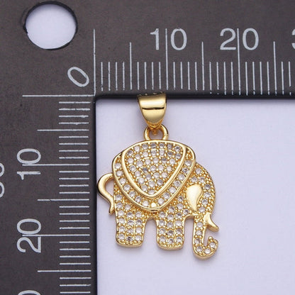 Clear Micro Paved CZ Gold Wildlife Elephant Pendant For Safari Nature Jewelry Making H-752
