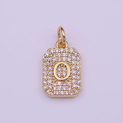 Clear Micro Paved CZ Initial Alphabet Gold Tag Charm A-279-A-291
