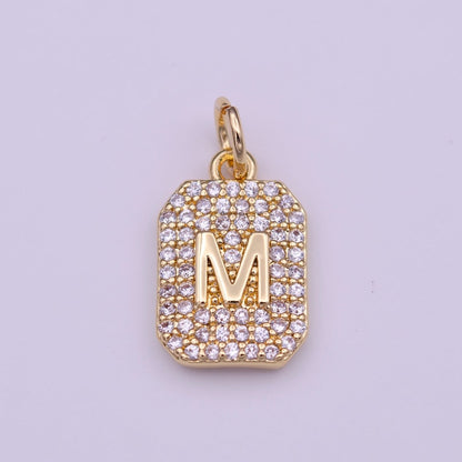 Clear Micro Paved CZ Initial Alphabet Gold Tag Charm A-279-A-291