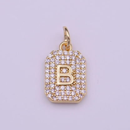 Clear Micro Paved CZ Initial Alphabet Gold Tag Charm A-279-A-291