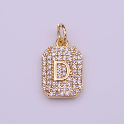 Clear Micro Paved CZ Initial Alphabet Gold Tag Charm A-279-A-291
