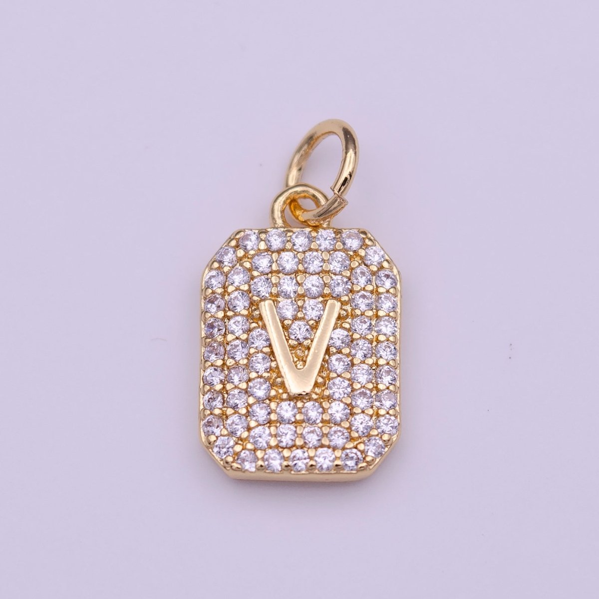 Clear Micro Paved CZ Initial Alphabet Gold Tag Charm A-279-A-291