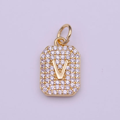 Clear Micro Paved CZ Initial Alphabet Gold Tag Charm A-279-A-291