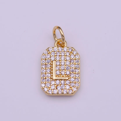 Clear Micro Paved CZ Initial Alphabet Gold Tag Charm A-279-A-291