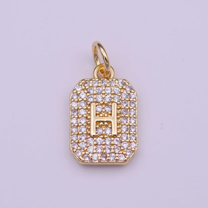 Clear Micro Paved CZ Initial Alphabet Gold Tag Charm A-279-A-291