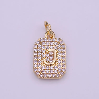 Clear Micro Paved CZ Initial Alphabet Gold Tag Charm A-279-A-291
