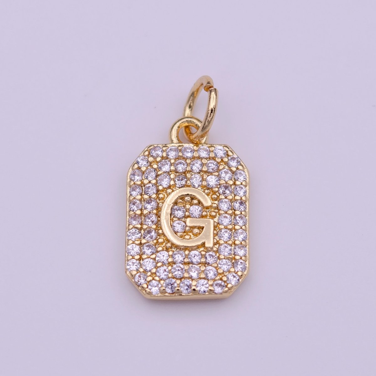 Clear Micro Paved CZ Initial Alphabet Gold Tag Charm A-279-A-291