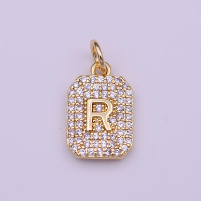 Clear Micro Paved CZ Initial Alphabet Gold Tag Charm A-279-A-291