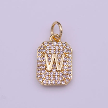 Clear Micro Paved CZ Initial Alphabet Gold Tag Charm A-279-A-291