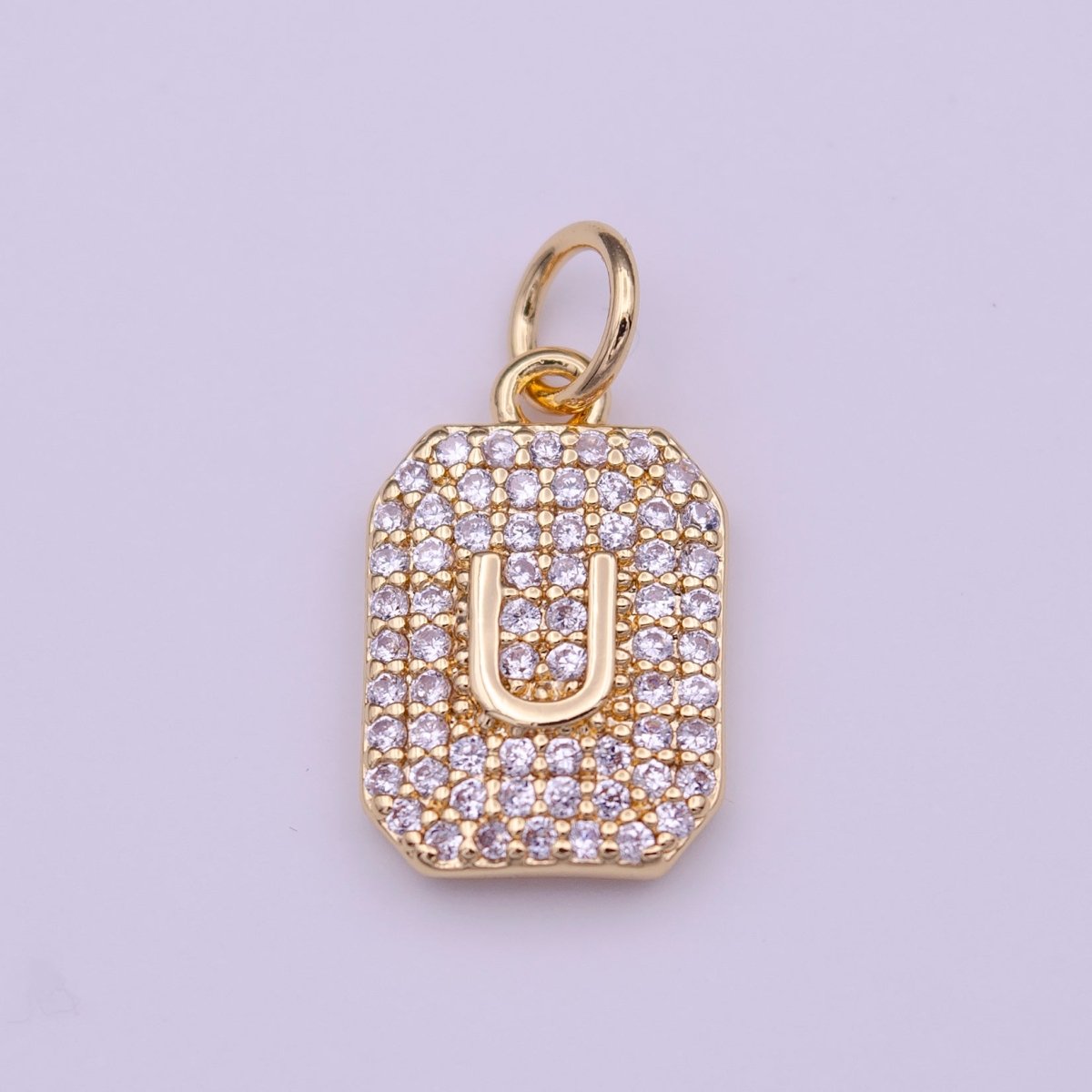 Clear Micro Paved CZ Initial Alphabet Gold Tag Charm A-279-A-291