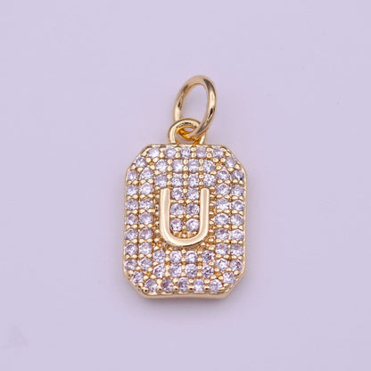 Clear Micro Paved CZ Initial Alphabet Gold Tag Charm A-279-A-291