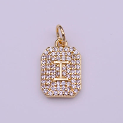 Clear Micro Paved CZ Initial Alphabet Gold Tag Charm A-279-A-291