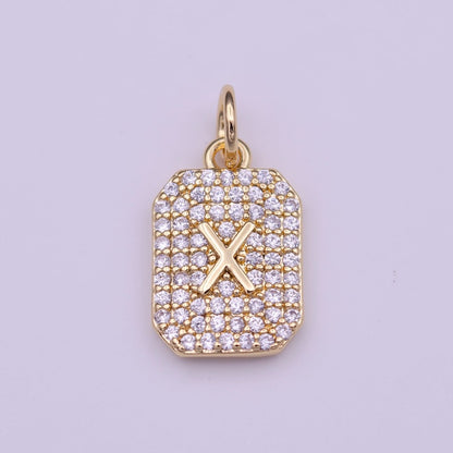 Clear Micro Paved CZ Initial Alphabet Gold Tag Charm A-279-A-291